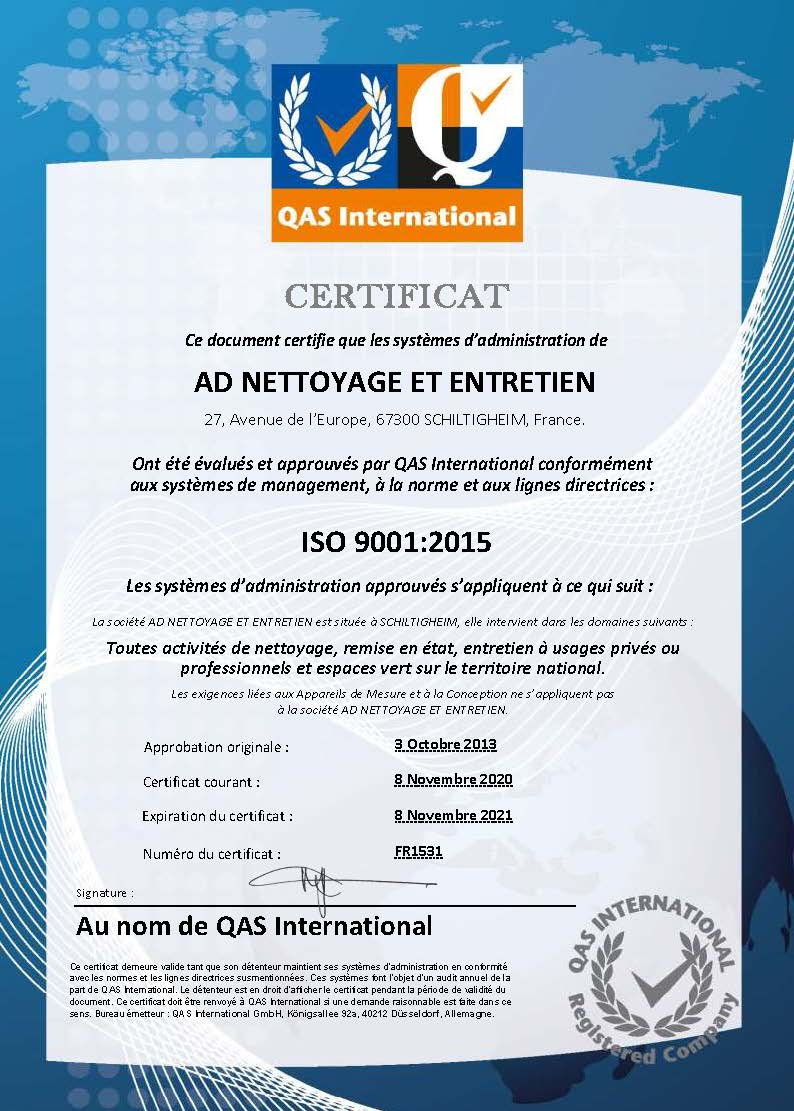 certificat qualité 2021